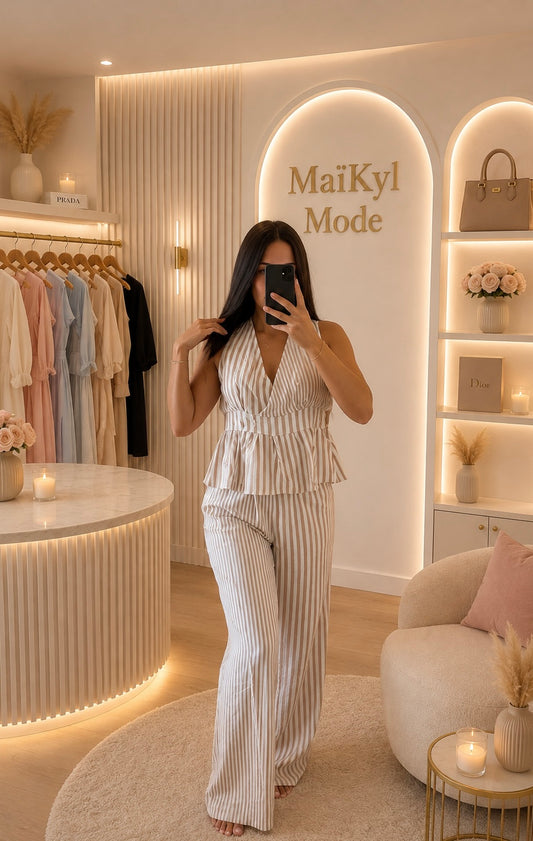 Ensemble rayé élégant femme 🤎